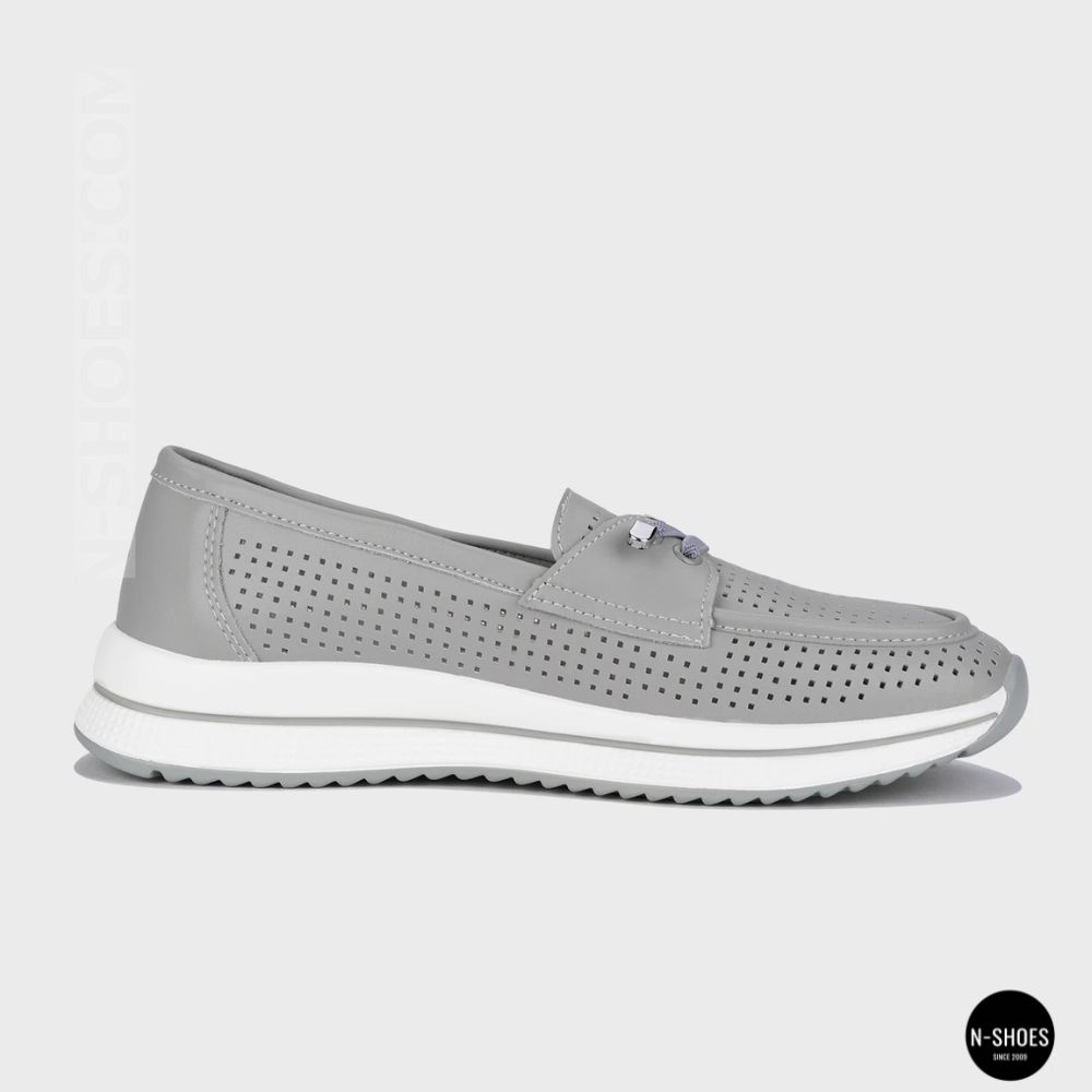 Жіночі сірі шкіряні мокасини з перфорацією Allsy Lonza 207262 A09-7721-4 GREY 207263 6127