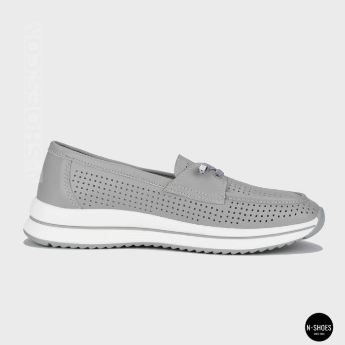 Женские серые кожаные мокасины с перфорацией Allsy Lonza 207262 A09-7721-4 GREY 207263 6127