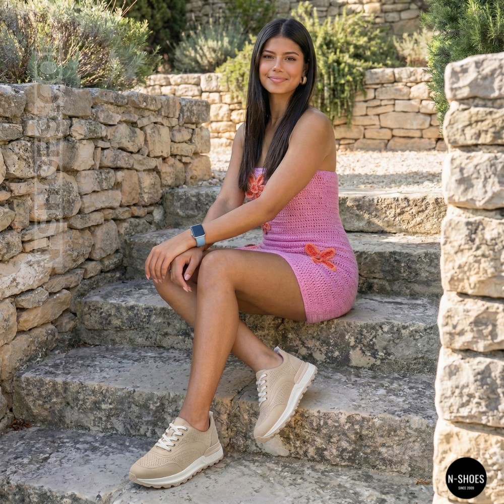 Бежевые мокасины с перфорацией Allsy 207108 Q1-018-011 Lonza 207110 BEIGE AY 6130