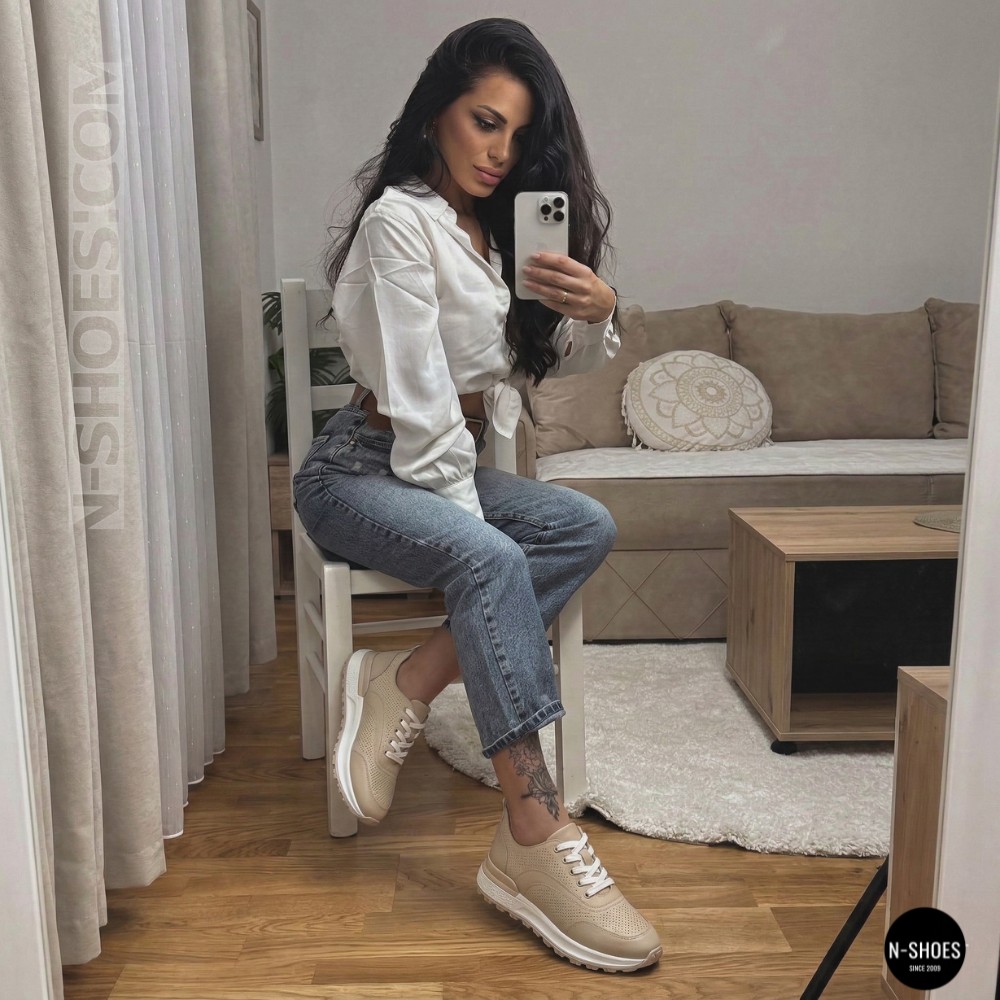 Бежевые мокасины с перфорацией Allsy 207108 Q1-018-011 Lonza 207110 BEIGE AY 6130