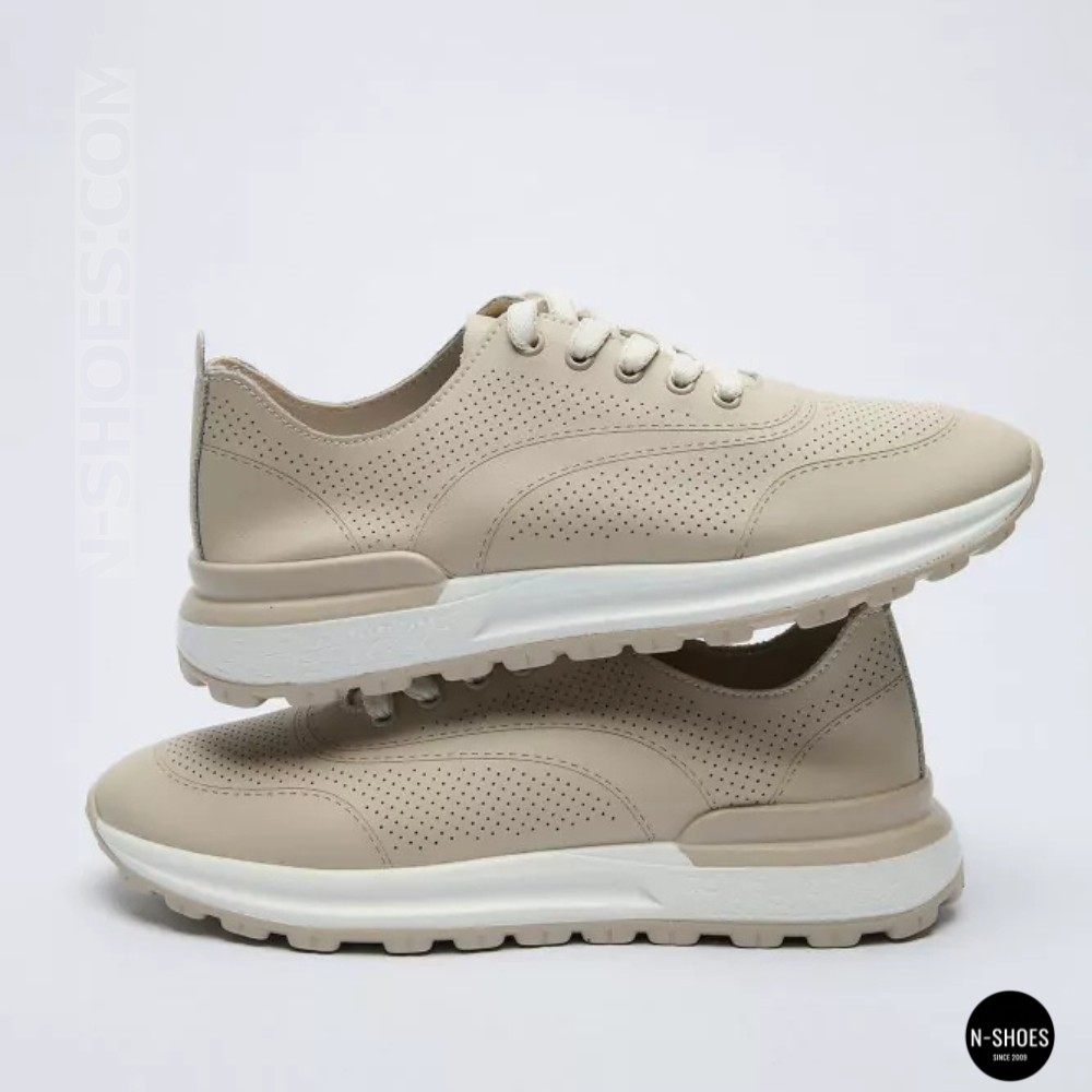 Бежевые мокасины с перфорацией Allsy 207108 Q1-018-011 Lonza 207110 BEIGE AY 6130