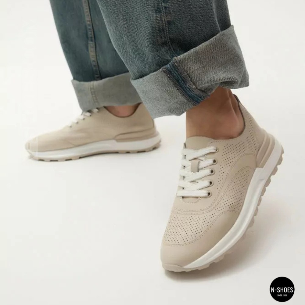 Бежевые мокасины с перфорацией Allsy 207108 Q1-018-011 Lonza 207110 BEIGE AY 6130