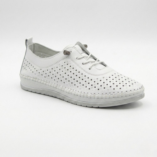 Женские белые кожаные мокасины с перфорацией Anna Lucci 211808 1800 white lonza 214365 AP 6139 от турецкого производителя