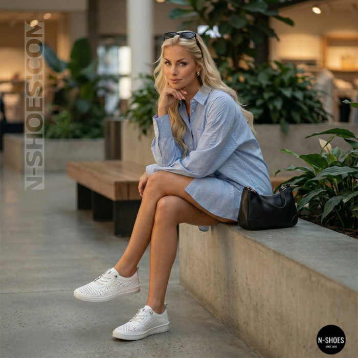 Белые кожаные мокасины с перфорацией Anna Lucci 211808 1800 white lonza 214365 AP 6139 от