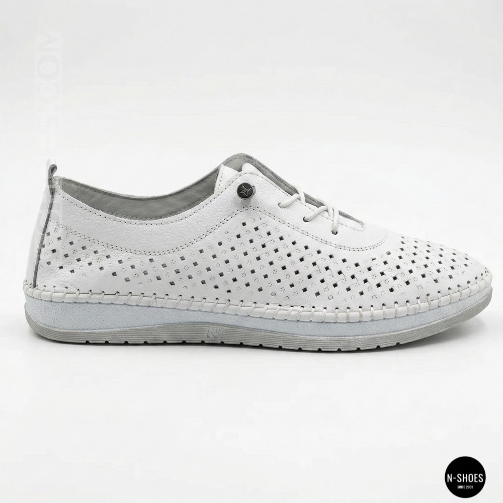 Белые кожаные мокасины с перфорацией Anna Lucci 211808 1800 white lonza 214365 AP 6139 от турецкого производителя