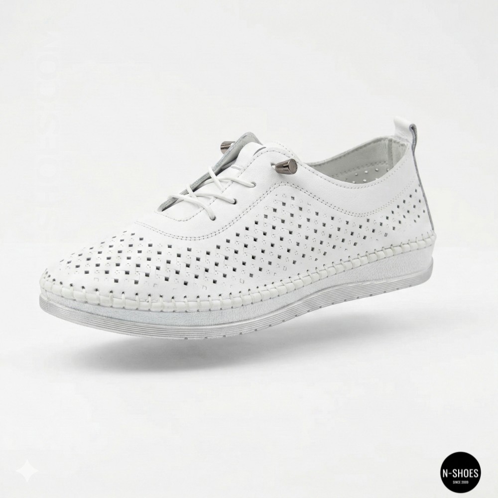 Белые кожаные мокасины с перфорацией Anna Lucci 211808 1800 white lonza 214365 AP 6139 от турецкого производителя