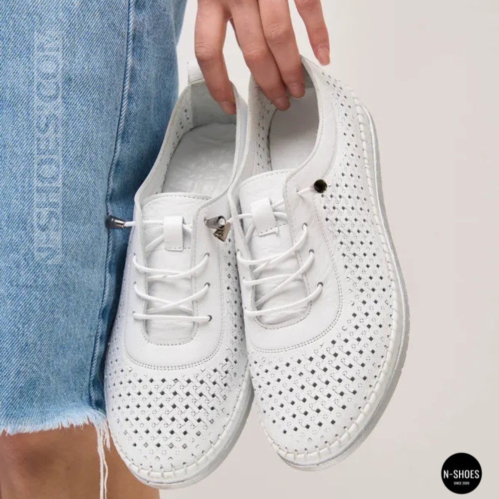 Белые кожаные мокасины с перфорацией Anna Lucci 211808 1800 white lonza 214365 AP 6139 от турецкого производителя