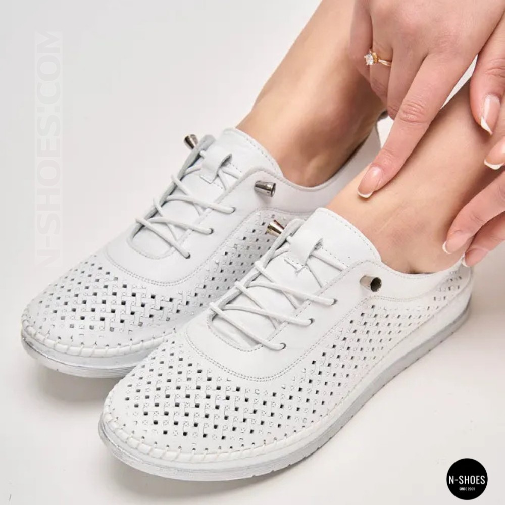 Белые кожаные мокасины с перфорацией Anna Lucci 211808 1800 white lonza 214365 AP 6139 от турецкого производителя