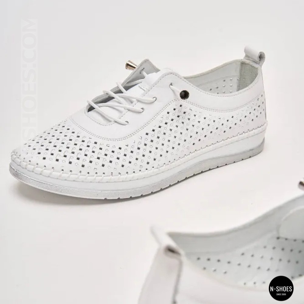 Белые кожаные мокасины с перфорацией Anna Lucci 211808 1800 white lonza 214365 AP 6139 от турецкого производителя