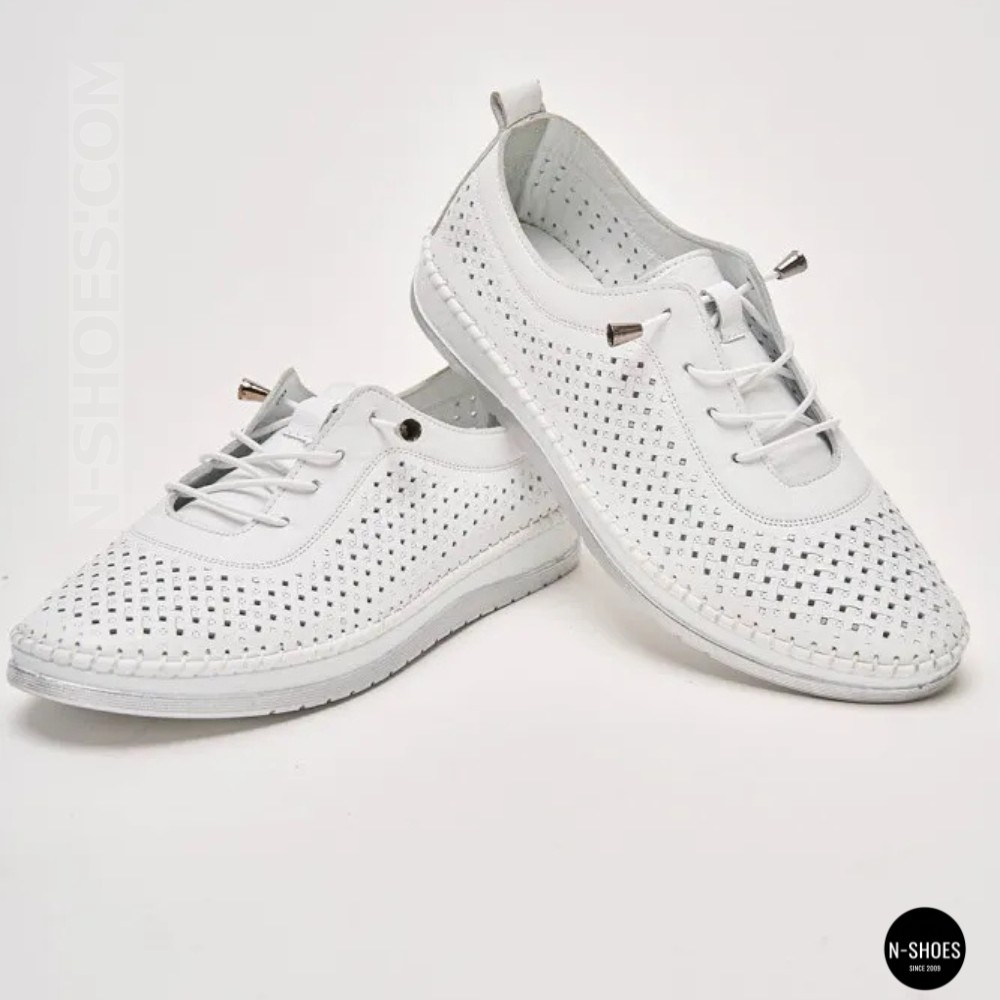 Белые кожаные мокасины с перфорацией Anna Lucci 211808 1800 white lonza 214365 AP 6139 от турецкого производителя