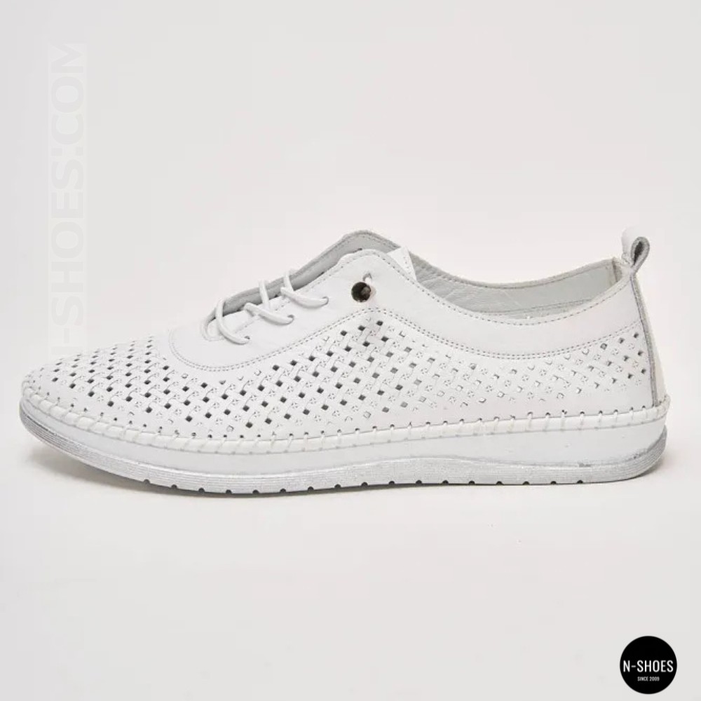 Белые кожаные мокасины с перфорацией Anna Lucci 211808 1800 white lonza 214365 AP 6139 от турецкого производителя