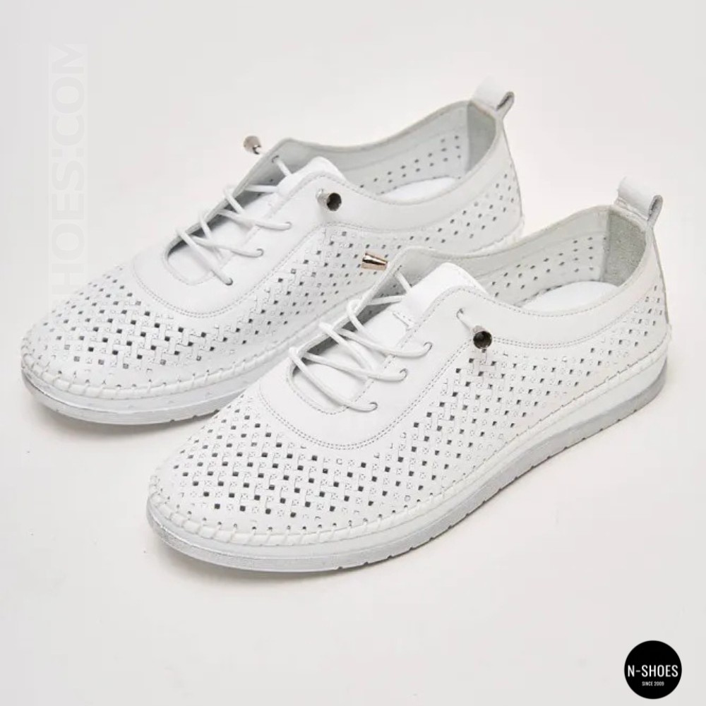 Белые кожаные мокасины с перфорацией Anna Lucci 211808 1800 white lonza 214365 AP 6139 от турецкого производителя