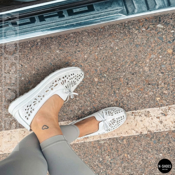 Женские белые кожаные мокасины с перфорацией Allsy 208174 l2-5273-1 lonza white AY 6143