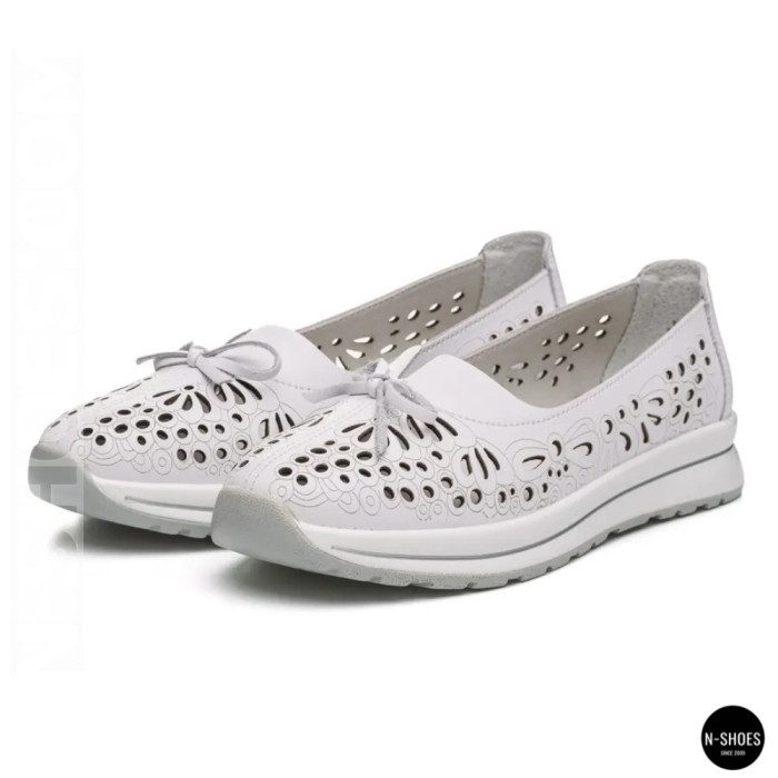 Женские белые кожаные мокасины с перфорацией Allsy 208174 l2-5273-1 lonza white AY 6143