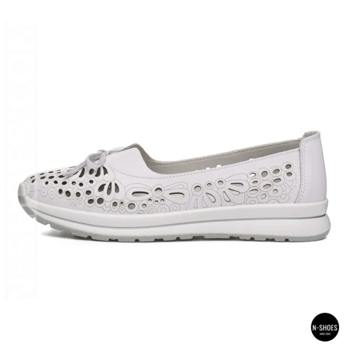 Женские белые кожаные мокасины с перфорацией Allsy 208174 l2-5273-1 lonza white AY 6143