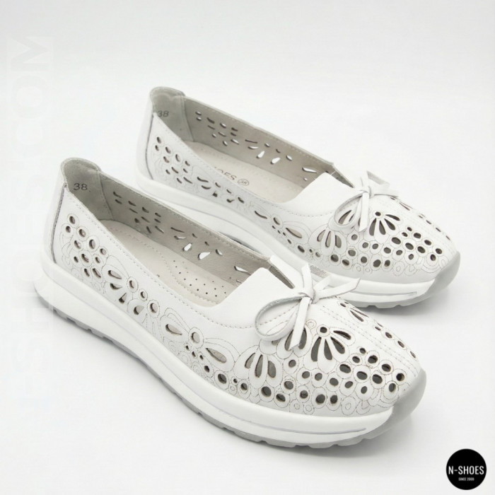 Женские белые кожаные мокасины с перфорацией Allsy 208174 l2-5273-1 lonza white AY 6143
