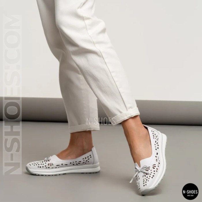 Women's White Perforated Leather Moccasins Allsy 208174 l2-5273-1 lonza white AY 6143