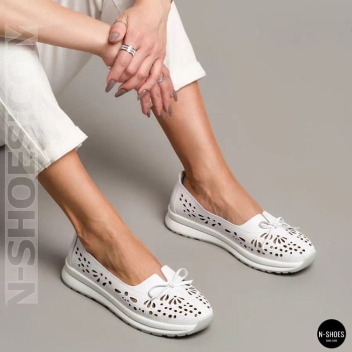 Женские белые кожаные мокасины с перфорацией Allsy 208174 l2-5273-1 lonza white AY 6143