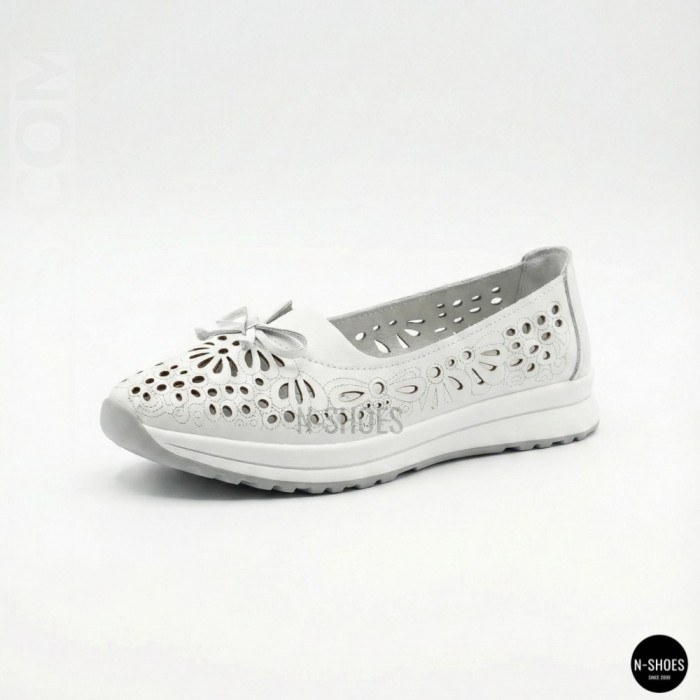 Women's White Perforated Leather Moccasins Allsy 208174 l2-5273-1 lonza white AY 6143