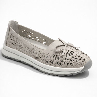 Женские серые кожаные мокасины с перфорацией Allsy 208175 l2-5273-5 lonza grey AY 6144