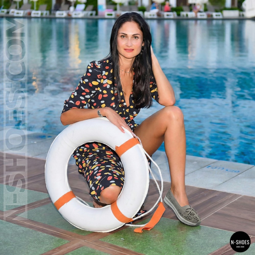 Жіночі сірі шкіряні мокасини з перфорацією Allsy 208175 l2-5273-5 lonza grey AY 6144