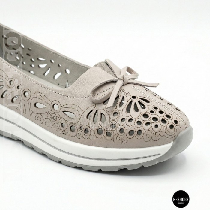 Women's Grey Leather Perforated Moccasins Allsy 208175 l2-5273-5 lonza grey AY 6144