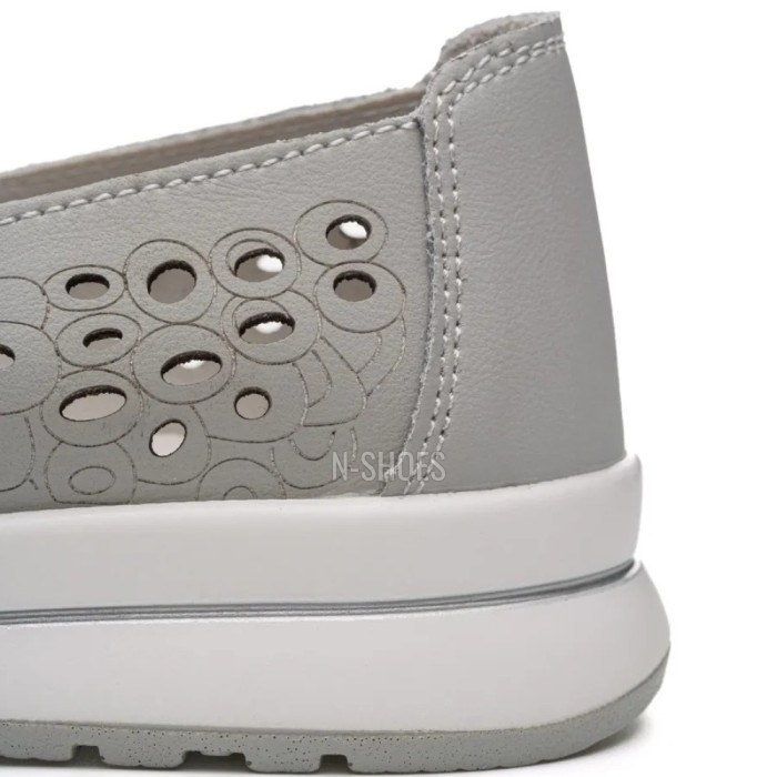Women's Grey Leather Perforated Moccasins Allsy 208175 l2-5273-5 lonza grey AY 6144