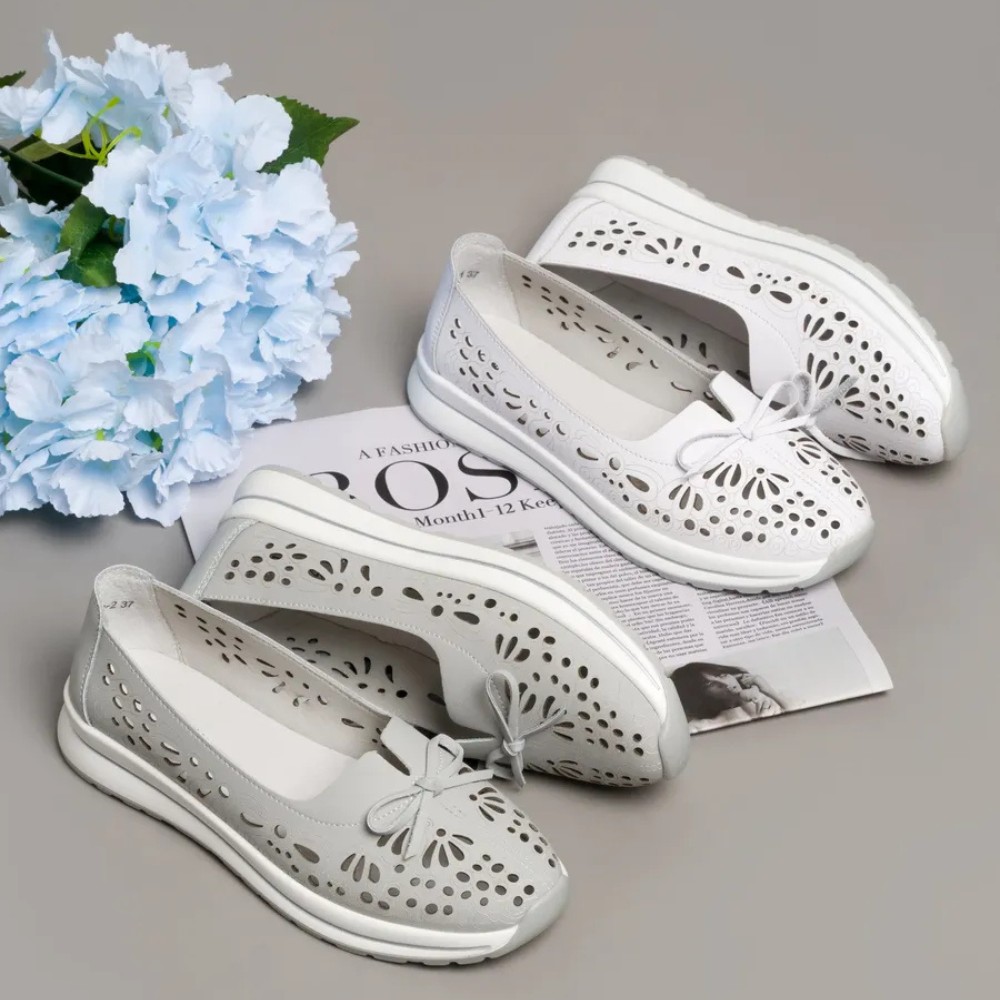 Жіночі сірі шкіряні мокасини з перфорацією Allsy 208175 l2-5273-5 lonza grey AY 6144