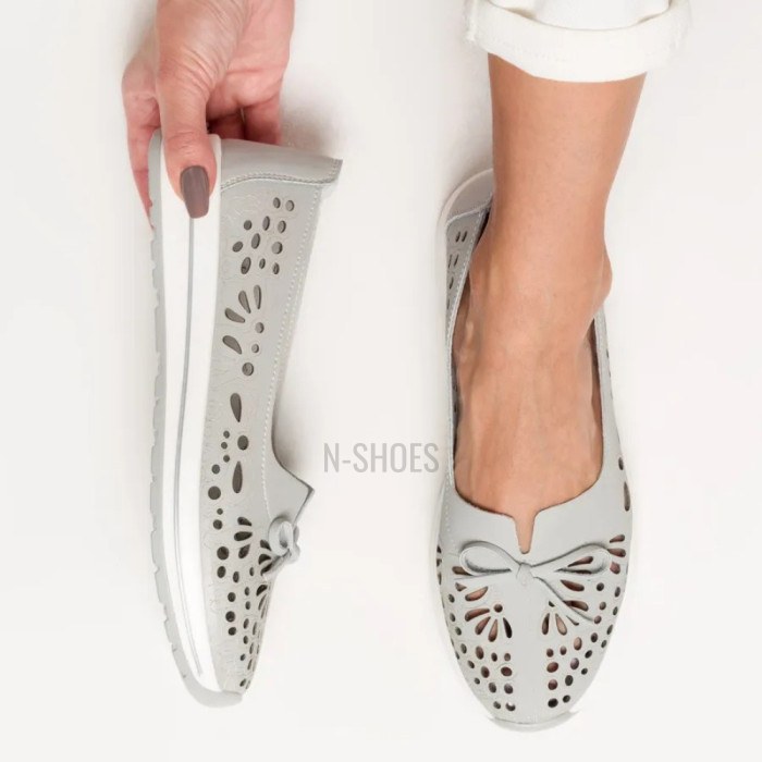 Women's Grey Leather Perforated Moccasins Allsy 208175 l2-5273-5 lonza grey AY 6144