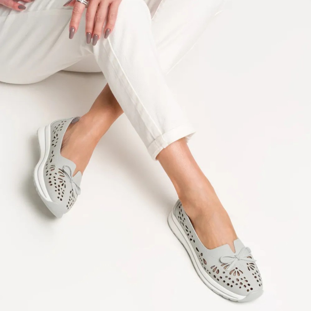 Жіночі сірі шкіряні мокасини з перфорацією Allsy 208175 l2-5273-5 lonza grey AY 6144