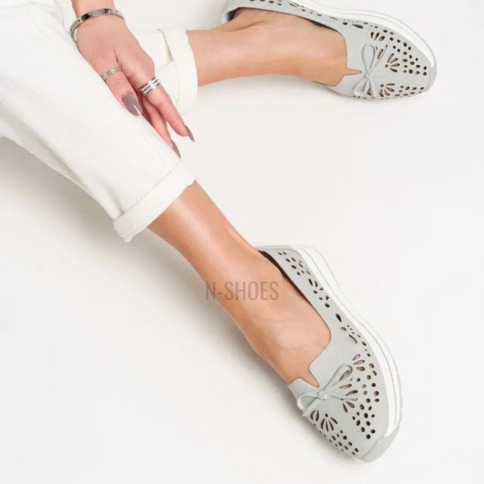 Women's Grey Leather Perforated Moccasins Allsy 208175 l2-5273-5 lonza grey AY 6144