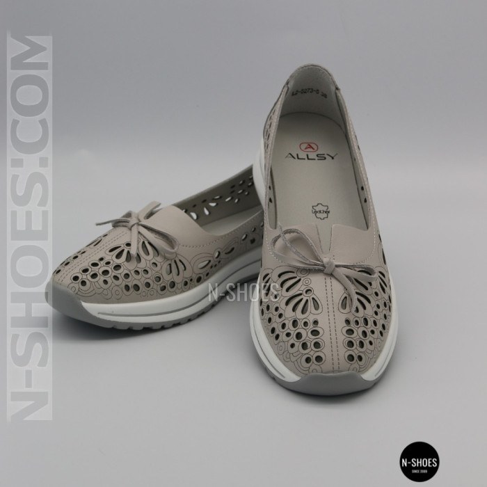 Women's Grey Leather Perforated Moccasins Allsy 208175 l2-5273-5 lonza grey AY 6144