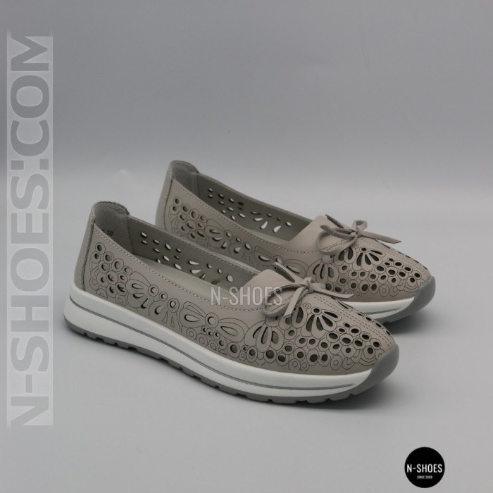Women's Grey Leather Perforated Moccasins Allsy 208175 l2-5273-5 lonza grey AY 6144