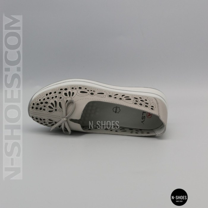 Women's Grey Leather Perforated Moccasins Allsy 208175 l2-5273-5 lonza grey AY 6144