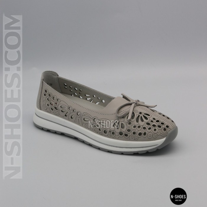 Women's Grey Leather Perforated Moccasins Allsy 208175 l2-5273-5 lonza grey AY 6144