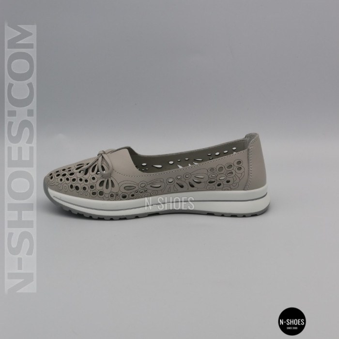 Women's Grey Leather Perforated Moccasins Allsy 208175 l2-5273-5 lonza grey AY 6144