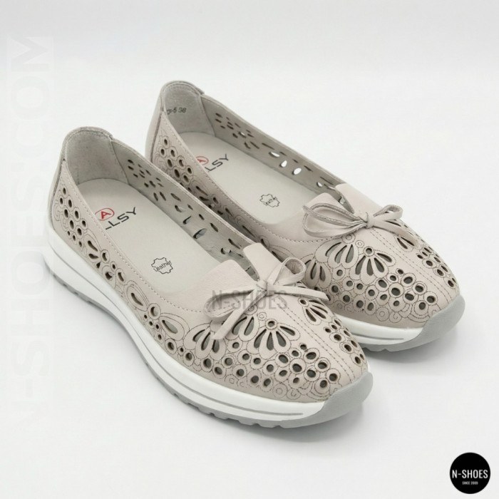 Women's Grey Leather Perforated Moccasins Allsy 208175 l2-5273-5 lonza grey AY 6144