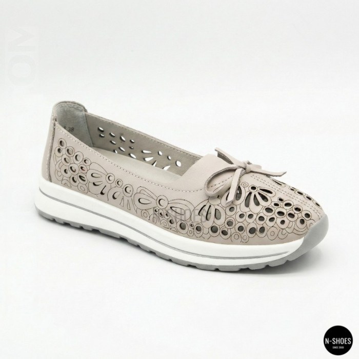 Women's Grey Leather Perforated Moccasins Allsy 208175 l2-5273-5 lonza grey AY 6144
