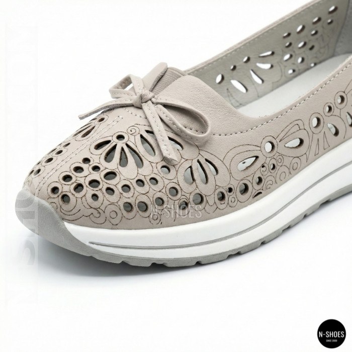 Women's Grey Leather Perforated Moccasins Allsy 208175 l2-5273-5 lonza grey AY 6144