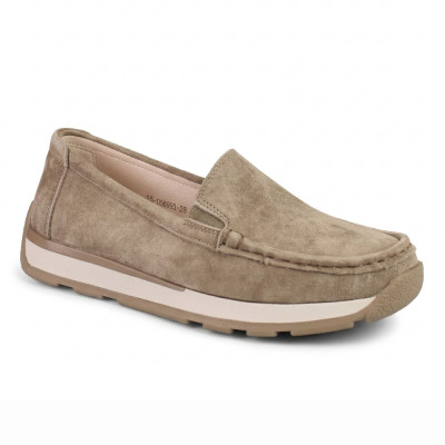 Женские замшевые лоферы туфли Allsy 208210 5-056993-28 khaki 6145 в стиле Santoni Damer