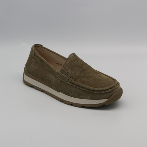 Women's suede loafers Allsy 208210 d5-056993-28 khaki 6145 in the style of Santoni Damer