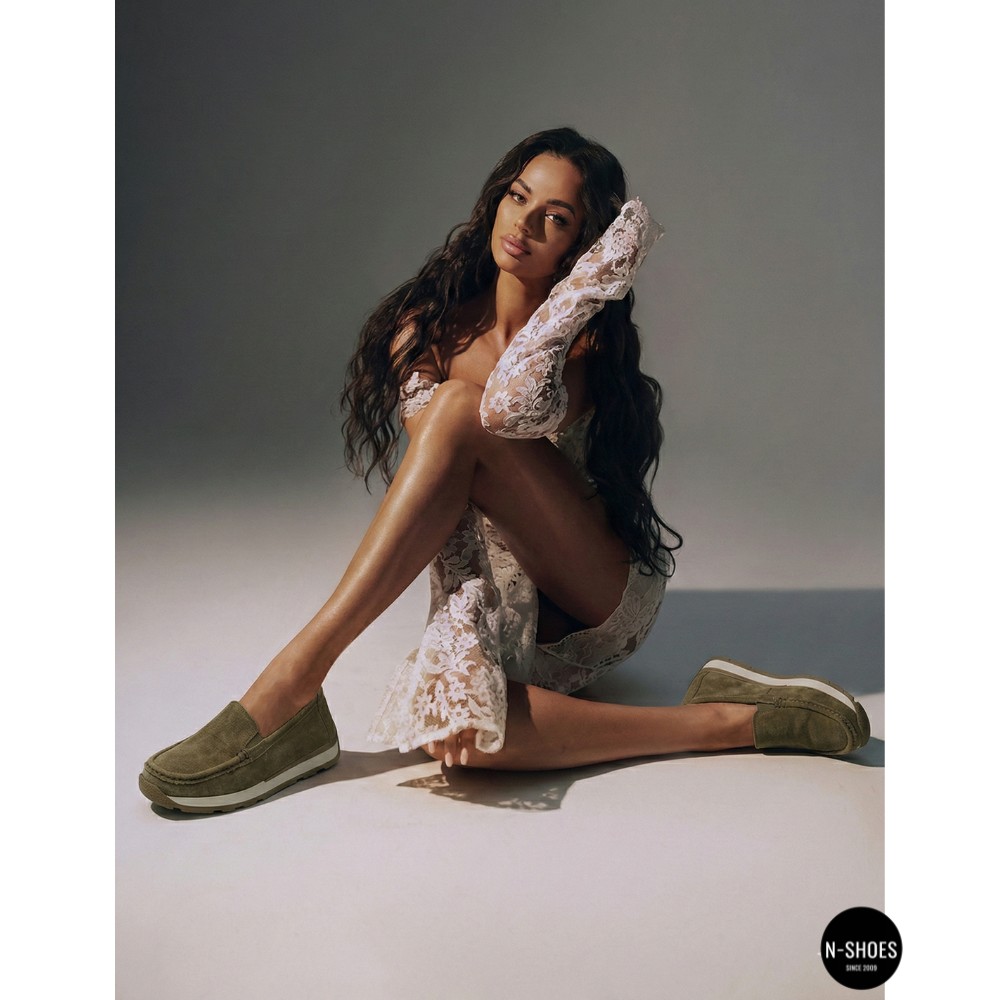 Women's Suede Loafers Allsy 208210 д5-056993-28 (Khaki 6145) Santoni Style