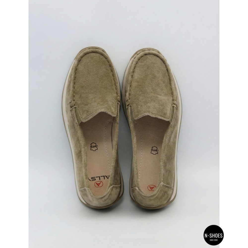 Women's Suede Loafers Allsy 208210 д5-056993-28 (Khaki 6145) Santoni Style