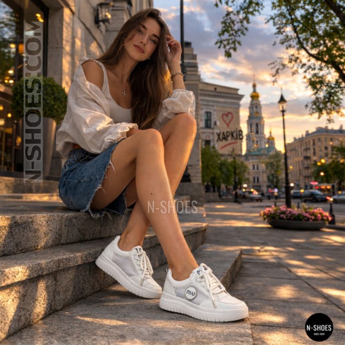 Женские белые кеды Allsy 207391 f6808-5 6146 на платформе в стиле Miu Miu
