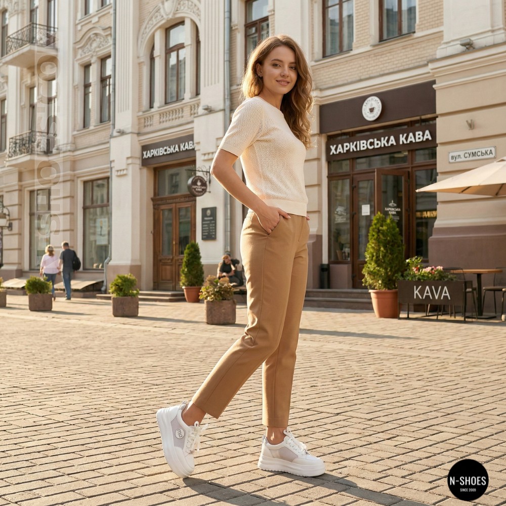 Шкіряні жіночі кеди Allsy 207391 f6808-5 white-grey 6146 у стилі Miu Miu