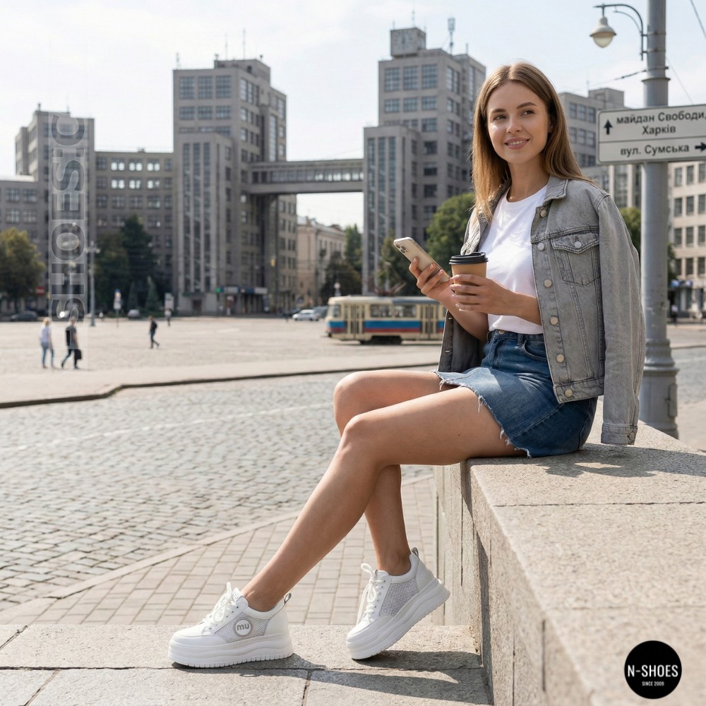 Шкіряні жіночі кеди Allsy 207391 f6808-5 white-grey 6146 у стилі Miu Miu