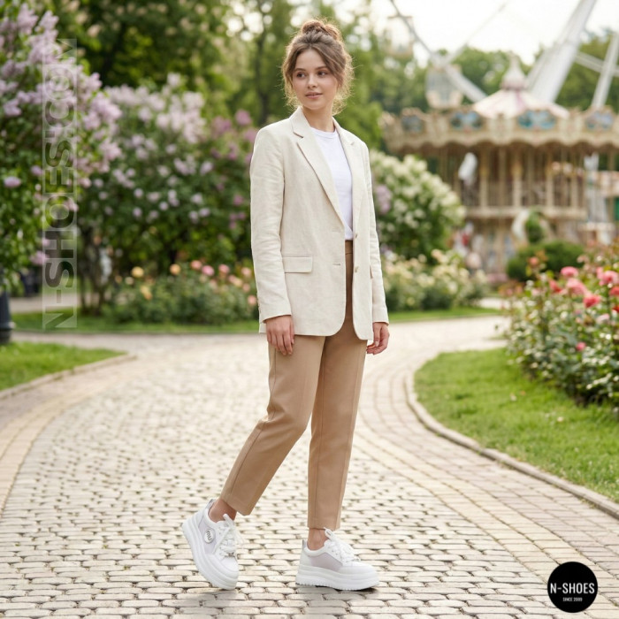 Allsy 207391 f6808-5 White-Grey Platform Sneakers
