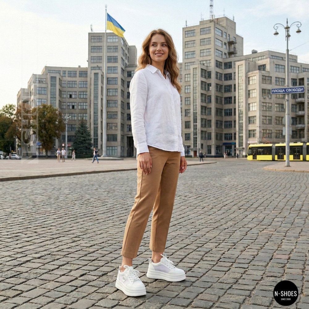 Шкіряні жіночі кеди Allsy 207391 f6808-5 white-grey 6146 у стилі Miu Miu