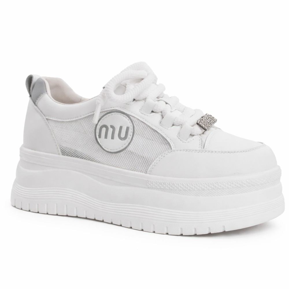 Шкіряні жіночі кеди Allsy 207391 f6808-5 white-grey 6146 у стилі Miu Miu
