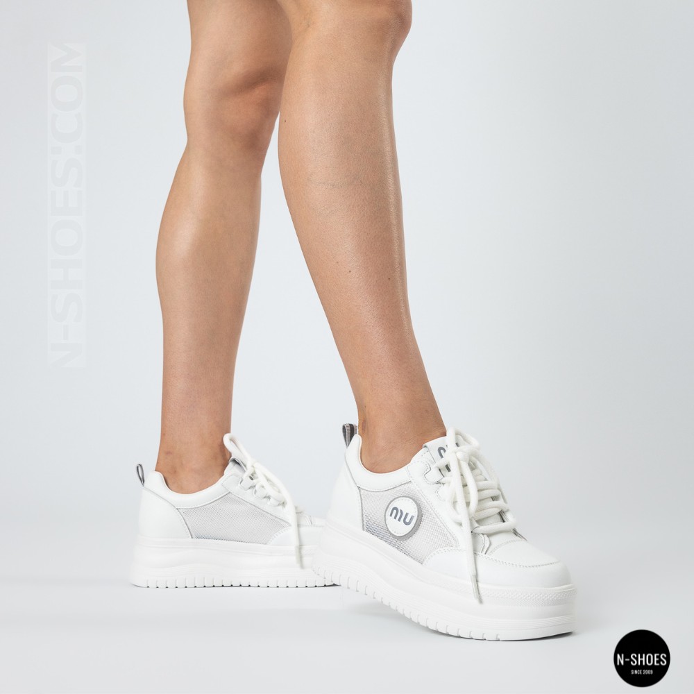 Шкіряні жіночі кеди Allsy 207391 f6808-5 white-grey 6146 у стилі Miu Miu